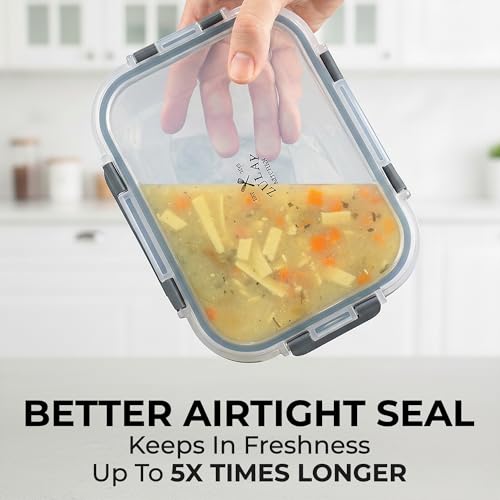5 Piece Large 36oz Glass Storage Container Sets with Lids - Premium BPA Free Borosilicate Glass Food Storage Containers - Leak-Proof Meal Prep - Microwave, Freezer & Oven Safe - Gray - view 3