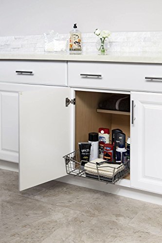 14 in. Pull Out Cabinet Organizer, Heavy Duty, Slide Out Pantry Shelves Drawers for Kitchen, Bathroom, Nickel - view 4