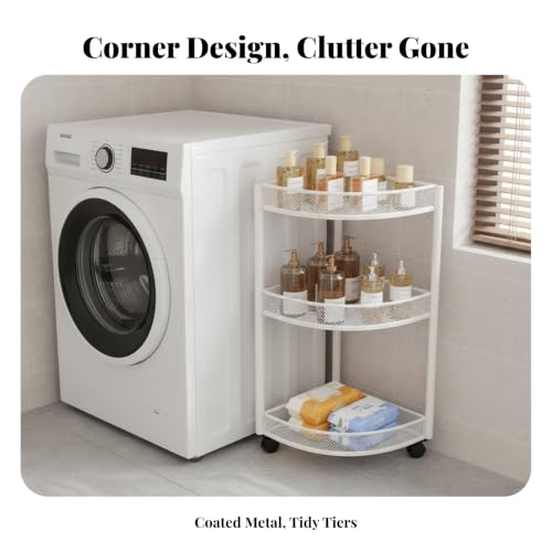 Corner Storage Shelf Triangular Metal Rack with Three Ventilated Mesh Tiers for and Kitchen Organization Compact for, Black, 3-Layer Mobile - view 2