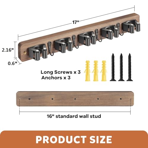 Broom Holder Wall Mount, Rustic Broom Hanger for Laundry Room - view 5