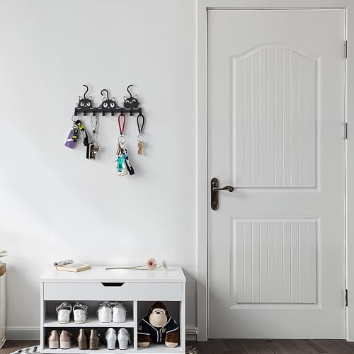 Key Holder Wall Mounted with Screws and Anchors, Black Multifunctional Key Hanger with 8 Hooks, Entryway Front Door Kitchen Hallway Garage Office - view 2