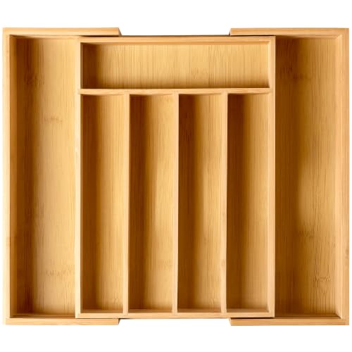 Silverware Organizer Kitchen Drawer Organizer Expandable Bamboo Utensil Holder Cutlery Tray for Kitchen Utensil and Flatware Bedroom Office