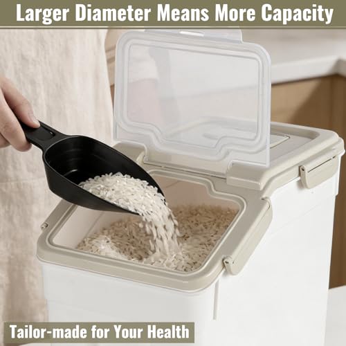 2 Pack Rice Container 25 lbs Large Bulk Flour Sugar Storage Holdhouse Plastic Grain Cereal Dry Goods Bin with Spoon and Measuring Cup for Kitchen Pantry Organization - Grey - view 4