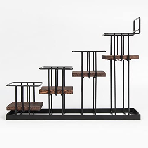 Coffee Syrup Organizer Rack, Rustic Wood and Metal Wire, 4-Tier Display Holder Coffee Station Bar Accessory for Syrup, Wine, Dressing Bottle Countertop Display Storage Stand for Kitchen - MK816A - view 6
