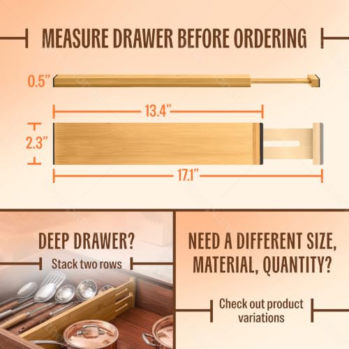 Drawer Dividers 2.3" Tall, 13.4-17.1" Adjustable, Bamboo, 6 Pack - view 3