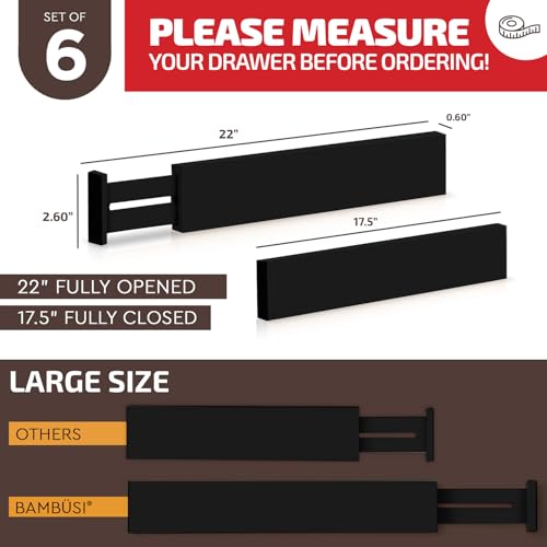 6-Pack Drawer Dividers 2.6-Inch High Dresser Organizer 16 to 22 Inch, Black - view 3