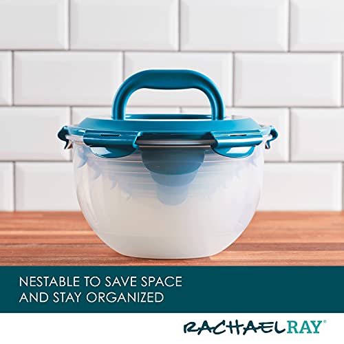 Leak-Proof Nestable Container Food Storage Bin Set, 10-Piece, Clear with Teal Lids - view 4