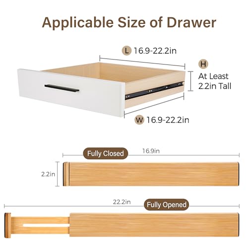 Adjustable Bamboo Drawer Dividers of 4, Expandable Organizers (16.9"-22.2") - view 2