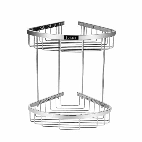 Large Wire Shower Basket – Double Corner Shelf with 2 Tiers Chrome Brass Rack for Bathroom Storage and Nization Space-Saving Solution