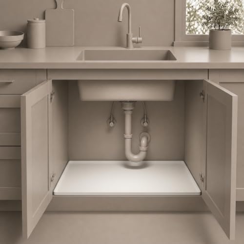 Heavy Duty Under Sink Mat - The Original Silicone Under Sink Mats for Kitchen Waterproof - Under Sink Tray for Kitchen Waterproof - Under Sink Cover Kitchen Cabinet Liner White 34x22