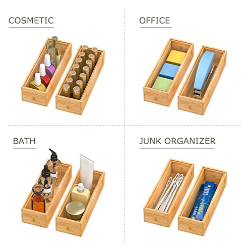 Bamboo Kitchen Drawer Organizer 9"x 3", Wooden Stackable Silverware Tray - view 6