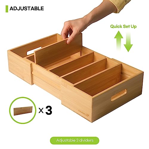 Expandable Bamboo Kitchen Cabinet Organizer for Food Container Lids Holder - view 3