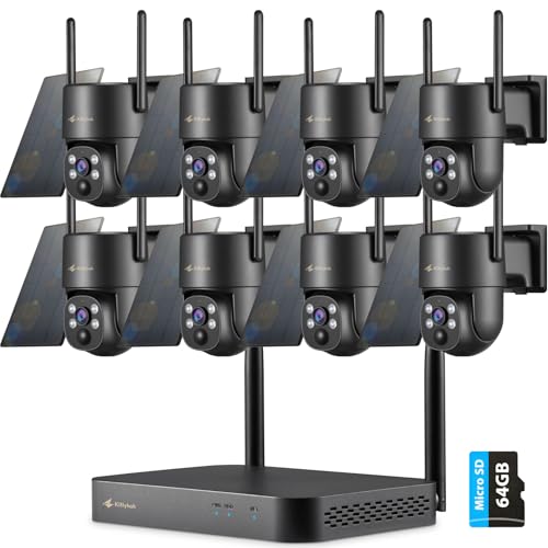 Black Solar Security Cameras Wireless Outdoor System, 5G/2.4G WiFi, 8pcs 2K Ultra Pan/Tilt Home Solar Security Camera with Human Detection, Spotlight, 10CH WiFi-6 NVR, 60 Days Local Storage