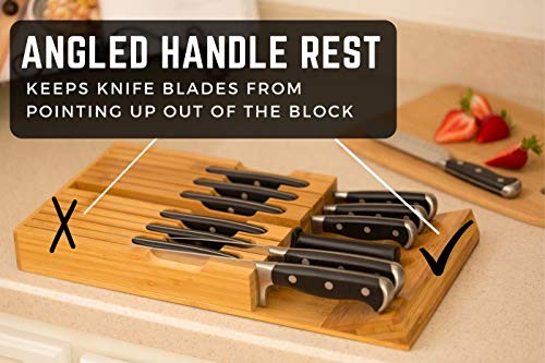 In-Drawer Bamboo Knife Block Holds 12 Knives (Not Included) Without Pointing Up PLUS a Slot for your Knife Sharpener! Knife Organizer Made from Quality Moso Bamboo - view 5