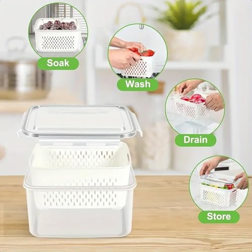 3pcs 4 in 1 Fruit Storage Containers for Fridge with Removable Colanders - view 3