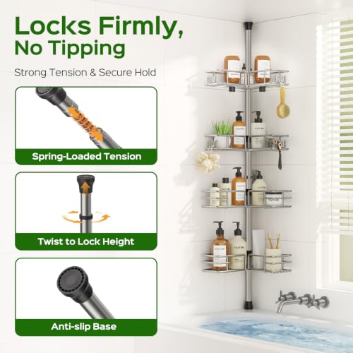 Shower Caddy Tension Pole, 4-Tier No Drill Corner Shower Organizer - view 4