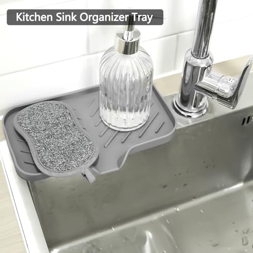 Kitchen Soap Tray, Silicone Bathroom Soap Dishes, Sponge Holder for Kitchen Sink for Bathroom Counter Sink Caddy Organizer for Dish Soap Bottle, Soap Dispenser - view 4
