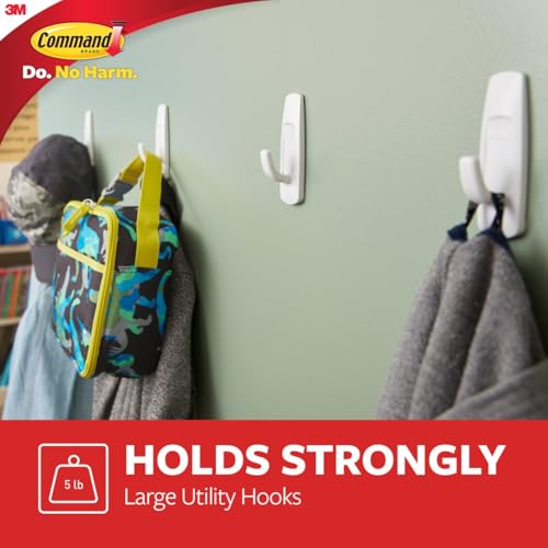 Large Utility Hooks, 14 Hooks and 16 Strips, Damage-Free Hanging Wall Hooks with Adhesive Strips, No Tools Adhesive Hooks for Hanging, Organization and Storage (Pack of 2) - view 3