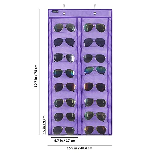 Over the Door Hanging Sunglasses Organizer Storage Sunglass Rack Holder Eyewear Display Case with 16 Clear Dust Proof Pockets (16 Pockets-Purple) - view 6