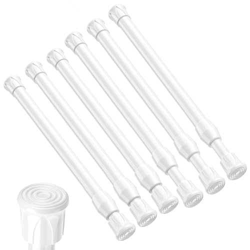 Tension Curtain Rod 12-20inches Small Tension Rods White Adjustable Spring Tension Curtain Rods 6 Pack Mini Curtain Rod Short for Cupboard Closet Rod Kitchen Drawers No Drill Cupboard Cabinets