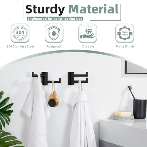 Matte Black Double Swivel Towel Hooks, 2 Pack, 304 Stainless Steel - view 6