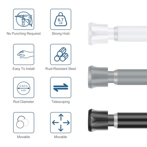 Cupboard Bars Spring Tension Rod, Adjustable 12-20 Inches, No Drilling Small Tension Shower Curtain Rod Ideal for Small Windows, Lockers, Kitchen，Wardrobes,2PC-13TD12-20BLKx2 - view 4