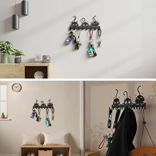 Key Holder Wall Mounted with Screws and Anchors, Black Multifunctional Key Hanger with 8 Hooks, Entryway Front Door Kitchen Hallway Garage Office - view 3