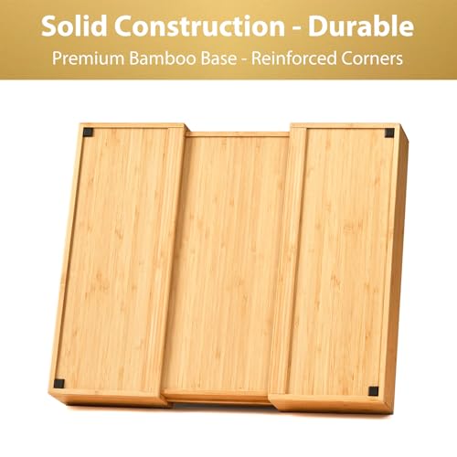 Large Expandable Kitchen Silverware Utensils Drawer Organizer, 2.5" Extra High Adjustable Drawer Divider with Curved Grooves, Bamboo Wood Cutlery Tray Flatware Holder - view 4