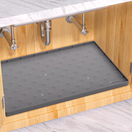 Under Sink Mat 22"×19" Waterproof Silicone Cabinet Liner & Sink Protector for Kitchen & Bathroom, Multi-Purpose Organizers Tray for Pets, Laundry, Cat Litter Mat,Gray