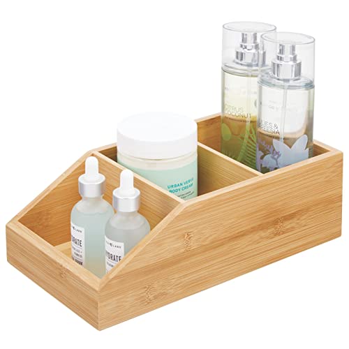 Bamboo Wood Compact Bathroom Storage Organizer Bin Box - 3 Divided Sections - Cabinets, Shelves, Countertops, Bedroom, Kitchen, Laundry Room, Closet, Garage - Natural/Tan