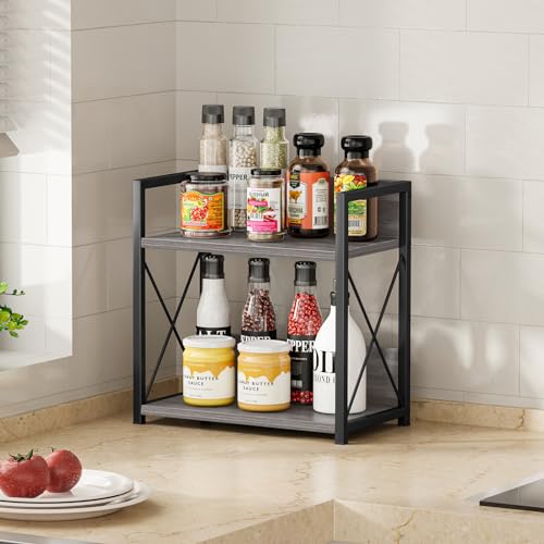 Countertop Shelf Organizer, 2 Tier Coffee Organizer for Desktop, Grey Counter Shelf Spice Rack for Kitchen (Grey, M) - view 4