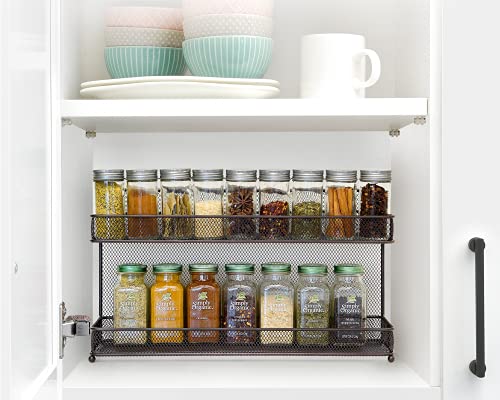 2 PK 2 Tier Mesh Kitchen Counter-top or Wall Mount Spice Rack Jars Storage Organizer, Bronze - view 4