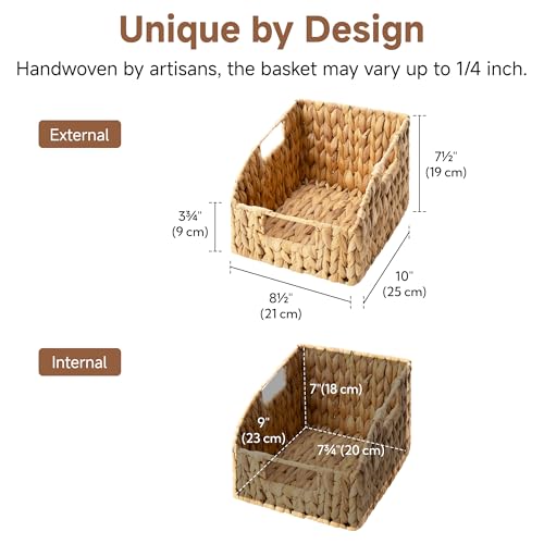 Pantry Baskets for Organizing, Wicker Basket with Built-in Handles, Handwoven Wicker Storage Baskets, Water Hyacinth for Shelves, 2 Pack - view 2