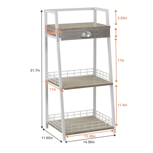 3-Tier Small Bathroom Shelves with Drawer, Floor Storage Shelf, Small Bathroom Stand Rack, Freestanding Ladder Shelf for Living Room Bedroom, White - view 3