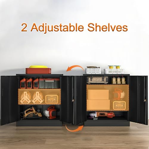 Metal Storage Cabinet, 36" H Locking Storage Cabinet with 2 Adjustable Shelves, Metal Cabinets for Garage, Home, Office, Utility Room-Black - view 6