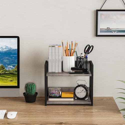 Countertop Shelf Organizer, 2 Tier Kitchen Spice Rack for Countertop, Wood Kitchen Counter Shelf for Home, Coffee Station Organizer (Grey,S) - view 5