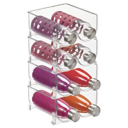 Plastic Stackable 2 Bottle Storage Holder Rack Organizer for Home, Kitchen Countertop, Cabinet, and Pantry - Holds Water Bottles, Perfect for Tumbler Cup - 4 Pack - Clear