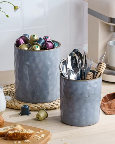 Ceramic Utensil Holder, 7.2"+5.8", Set of 2, Blue - view 3