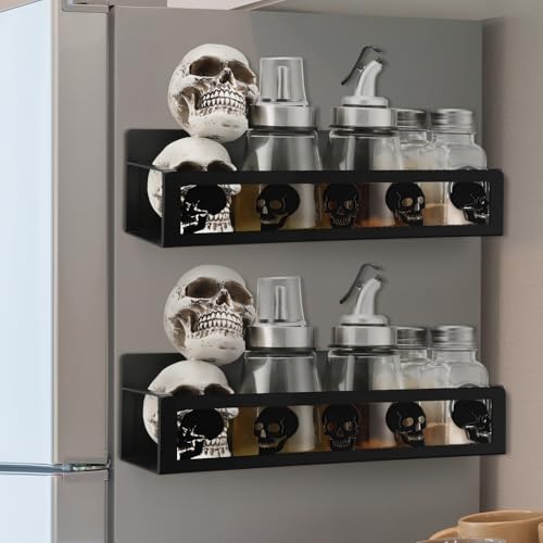 2 Pcs Magnetic Spice Rack for Refrigerator, Black Skull