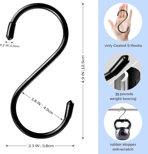 6 Pack Heavy Duty S Hooks for Hanging, Non Slip Vinyl Coated S Hook for Hanging Closet,Jeans, Pots, Mugs, Pans, Bird Feeders Kitchen and Large S Hook for Hanging Plants- 5 inch Length - view 2