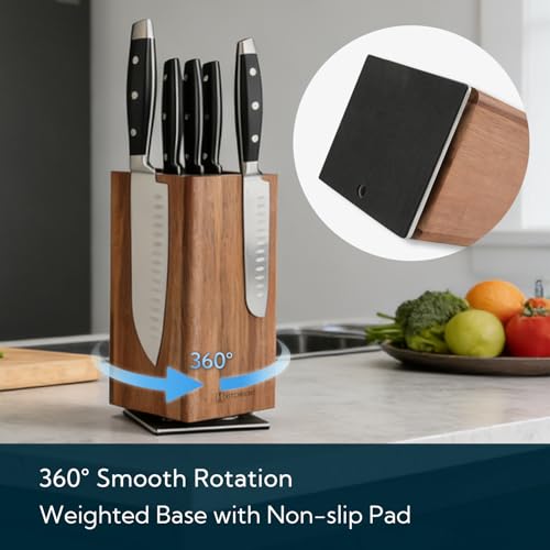 Magnetic Knife Block without Knives, 360° Rotatable Acacia Wood Knife Holder, Large Knife Storage with Magnet for Knives & Utensils, Kitchen Countertop Organizer - view 3