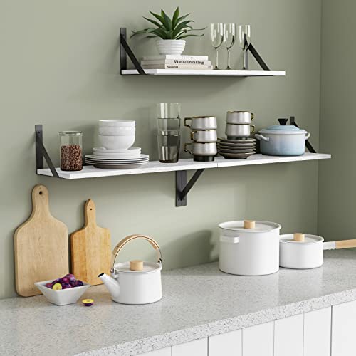 White Floating Shelves 24 inches Long Set of 3, 24 x 8 Inch Bathroom Wall Shelves Over Toilet for Towels, Modern Wood Mounted Storage Shelf for Bedroom Living Laundry Room Kitchen Office Closet - view 2