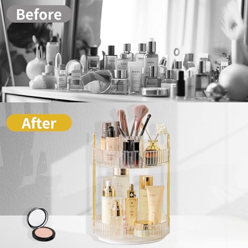 360 Rotating Makeup Organizer,2 Tier Large Capacity Make Up Organizers and Storage,Skincare Perfume Vanity Organizers,Bathroom Cosmetics Storage Organizer Countertop(Clear) - view 5