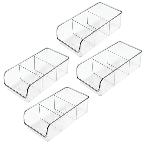 Plastic Food Storage Bin Organizer with 3 Compartments for Kitchen Cabinet, Pantry, Shelf, Drawer, Fridge, Freezer Organization - Holds Snack Bars - Ligne Collection - 4 Pack - Clear - view 4