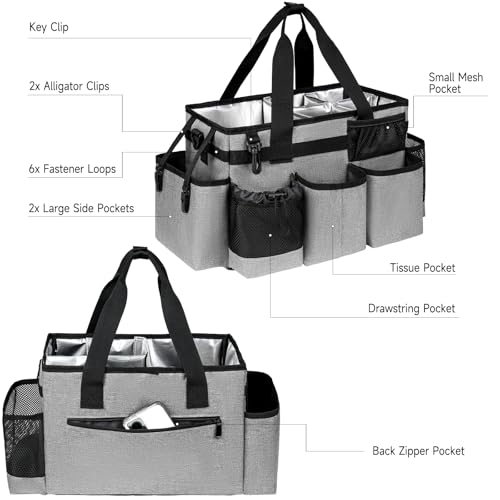 Cleaning Caddy Bag, Cleaning Supplies Organizer for Housekeepers, Housekeeping Caddy with Handle and Detachable Padded Cushion, Gray - view 3