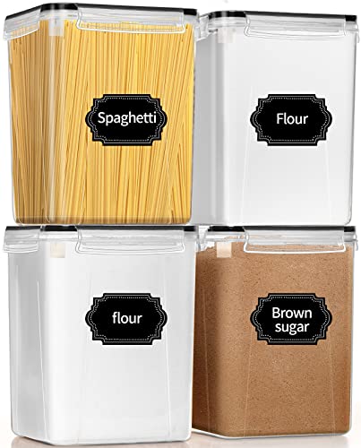 Large Airtight Food Storage Containers 5.2L / 195oz, 4pcs Pantry Kitchen Organizers and Storage for Flour, Sugar, Baking Supplies, BPA Free, Plastic Flour Containers with 20 Labels & Maker