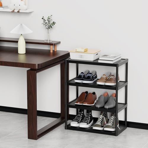 4 Tier Double Row Small Shoe Rack, Slim Plastic Shoes Stand - view 2