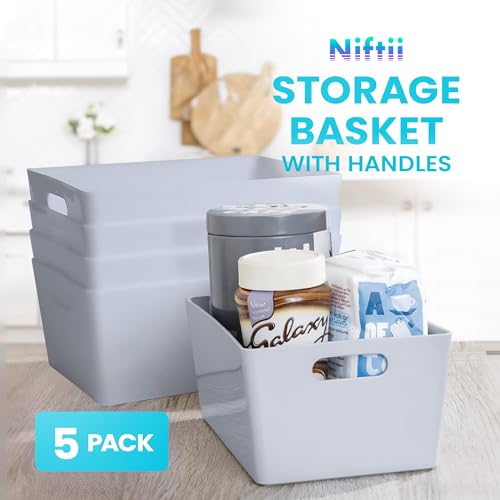 5-Pack Plastic Storage Baskets with Sturdy Handles, Lightweight & Durable Design, Ideal for Kitchen, Bathroom, and Cleaning Organisation, 3.9L Capacity, 17 x 25 x 11cm - view 2