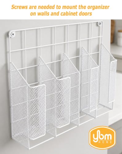 4-Compartment Wall Mount Kitchen Storage Organizer Holder Basket Pantry Caddy Wrap Rack for Aluminum Foil, Sandwich Bags - White 2232 - view 7