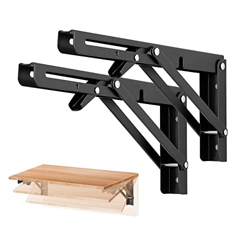 Matte Black Folding Shelf Brackets, 10 Inch, 2 Pack